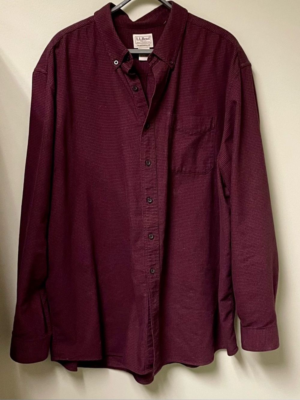 L.L. Bean Men’s Long-Sleeve Button-Down Shirt in Burgundy— XXL